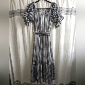 Black and white gingham midi dress